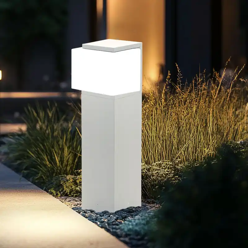 Betrouwbaar Buiten vloerlamp, aluminium, wit glas, H 40 cm