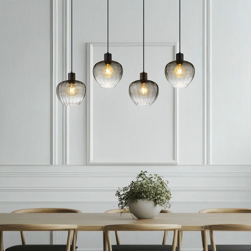 Nieuw Hanglamp, zwart, rookkleurig glas, H 120 cm