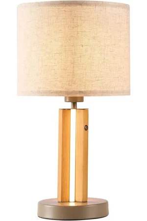Aanbieding Tafellamp, touchdimmer, hout, bruin, E27, H 45 cm