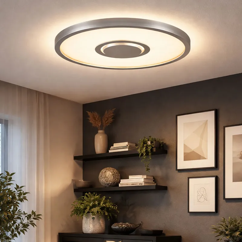 LED plafondlamp, achtergrondverlichting, mat nikkel, rond, L 42,5 cm Merkproduct
