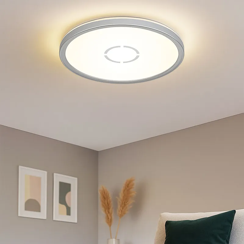 Beste Prijs LED plafondlamp, zilver, achtergrondverlichting, rond, D 29,3 cm