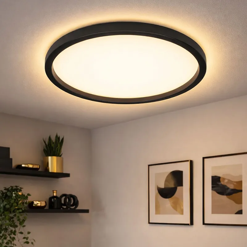 Uitverkoop LED plafondlamp, achtergrondverlichting, zwart, rond, D 42,5 cm