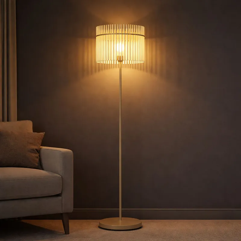 Staande lamp, zandkleurig, matglazen staven, H 152 cm Hoge Kwaliteit