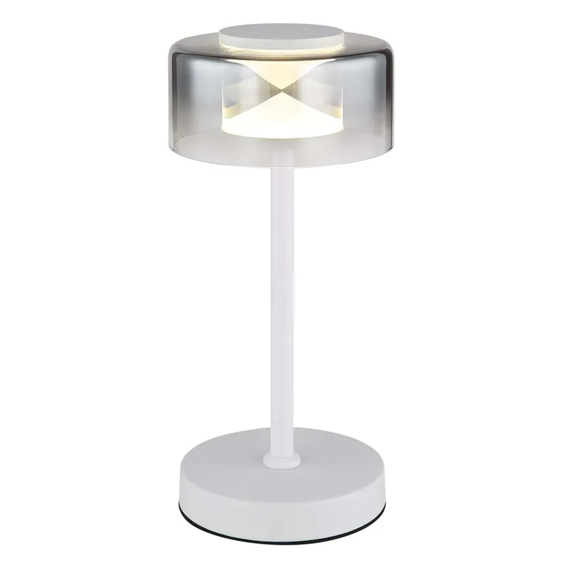 Exclusieve Aanbieding LED-tafellamp, metaal, wit, rookkleurig glas, hoogte 32,5 cm