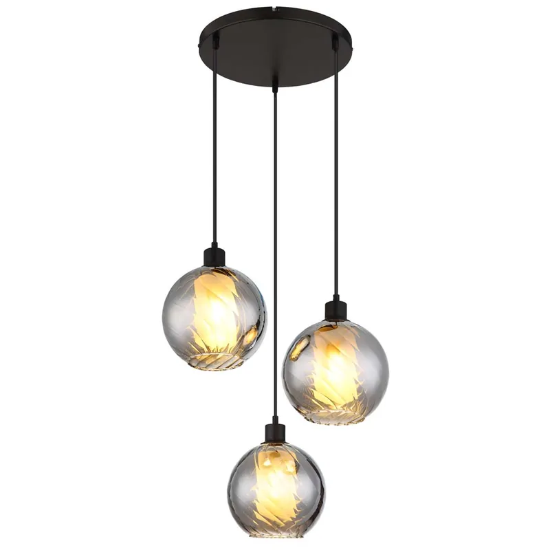 Flitsaanbieding Hanglamp, matzwart, rookkleurig glas, hoogte 120 cm