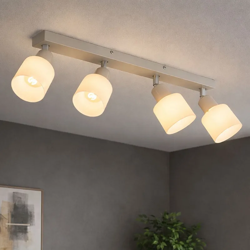Gratis Verzending Plafondlamp, 4-lichts, glas, zand, beweegbare spot, L 56 cm