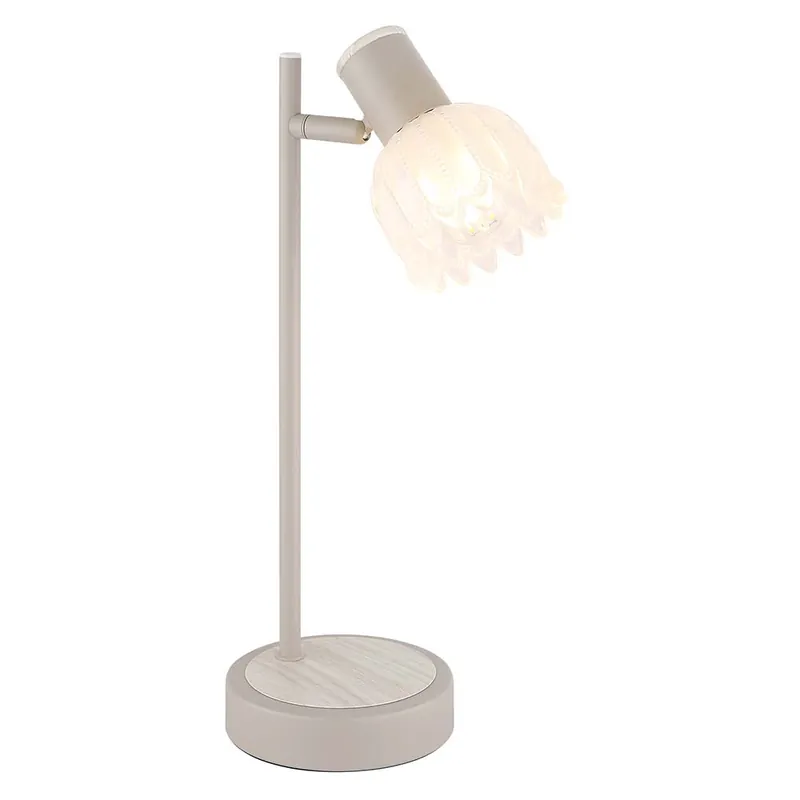 Tafellamp, glas, zandkleur, bloemenmotief, verstelbaar, hoogte 35 cm Premium