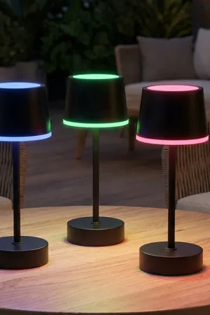 Set van 3 RGB LED tafellampen, oplaadbare batterij, afstandsbediening, IP54, H 20 cm Lage Kosten