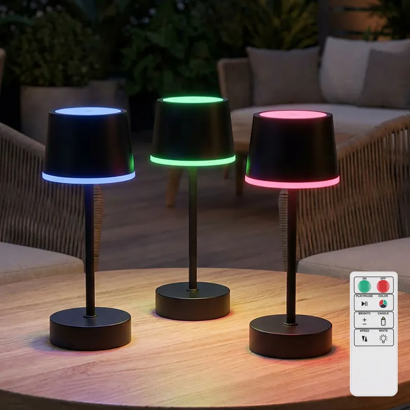 Set van 3 RGB LED tafellampen, oplaadbare batterij, afstandsbediening, IP54, H 20 cm Lage Kosten