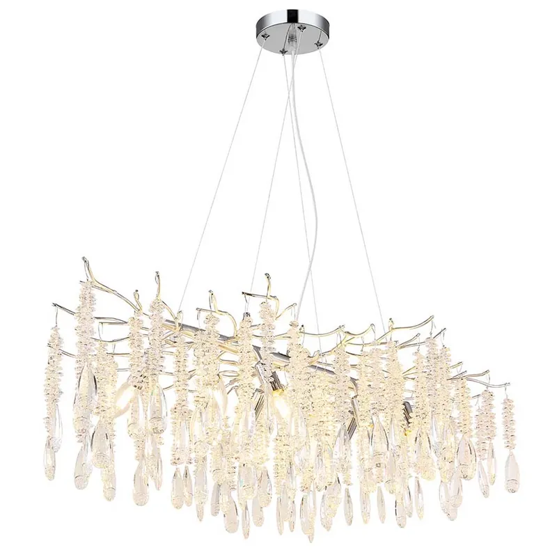 Hanglamp, metaal, zilverkleurig, glazen kristallen, L 100 cm Bestseller
