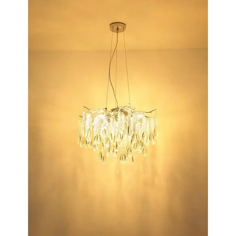 Koop Online Hanglamp, metaal, zilverkleurig, glazen kristallen, H 120 cm