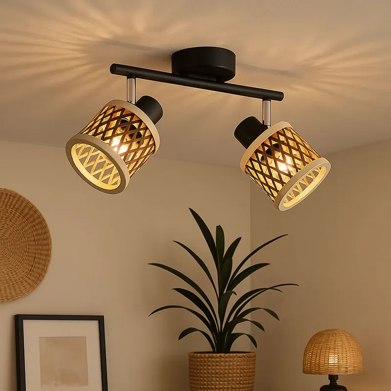 Actieprijs Plafondlamp, mat zwart, bamboe, beweegbaar, L 25 cm