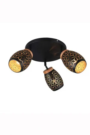 Aanbieding Plafondlamp, metaal, zwart, goud, E14, draaibaar, H 27 cm