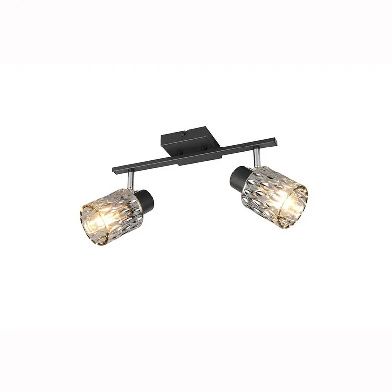 Plafondlamp, metaal, matzwart, rookkleurig glas, H 21 cm Nieuw