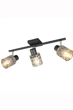 Voordeelprijs Plafondlamp, metaal, verstelbaar, rookkleurig glas, L 55 cm