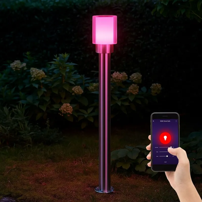 RGB LED vloerlamp, roestvrij staal, zilver, wit, H 80 cm Beperkte Voorraad