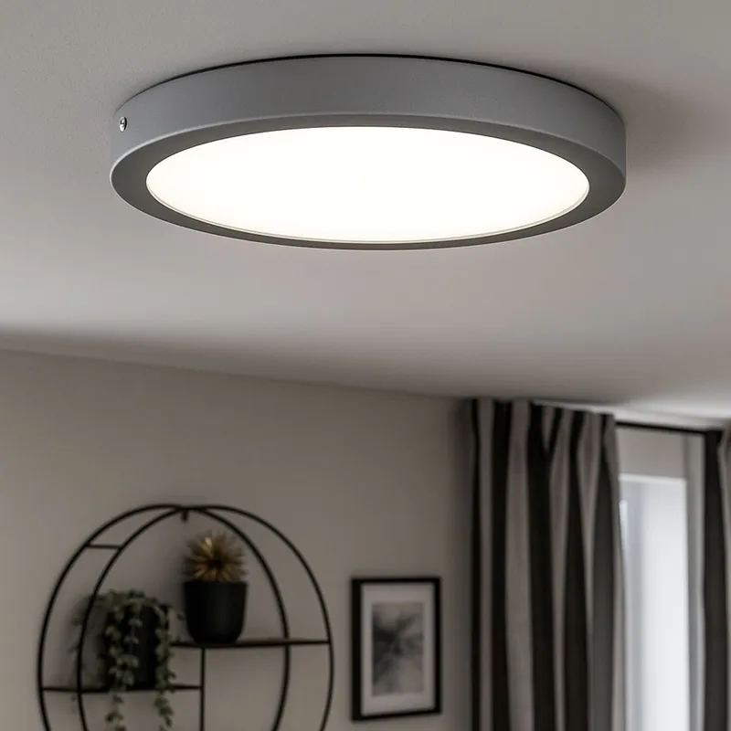 LED plafondlamp, opbouwlamp, mat chroom, D 30 cm Nieuw