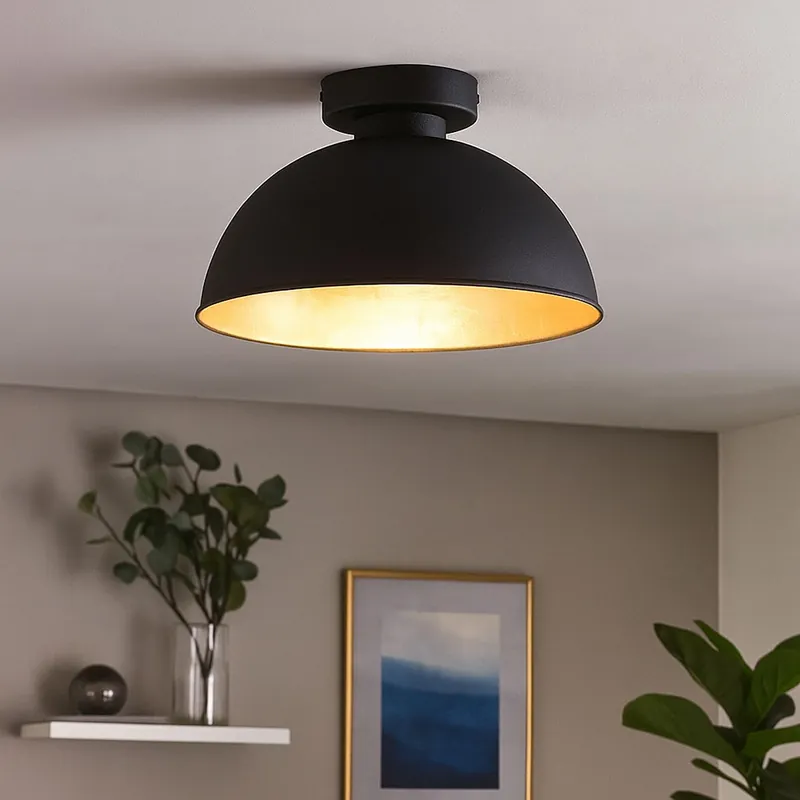 Gratis Verzending LED plafondlamp, metaal, zwart-goud, D 31 cm