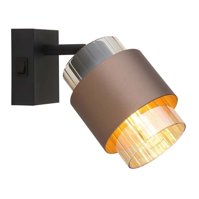 Express Levering Wandlamp, matzwart, amberkleurig glas, tuimelschakelaar, hoogte 17 cm