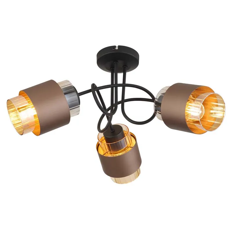 Plafondlamp, matzwart, amberkleurig glas, 3 lampen, D 43 cm Lage Kosten