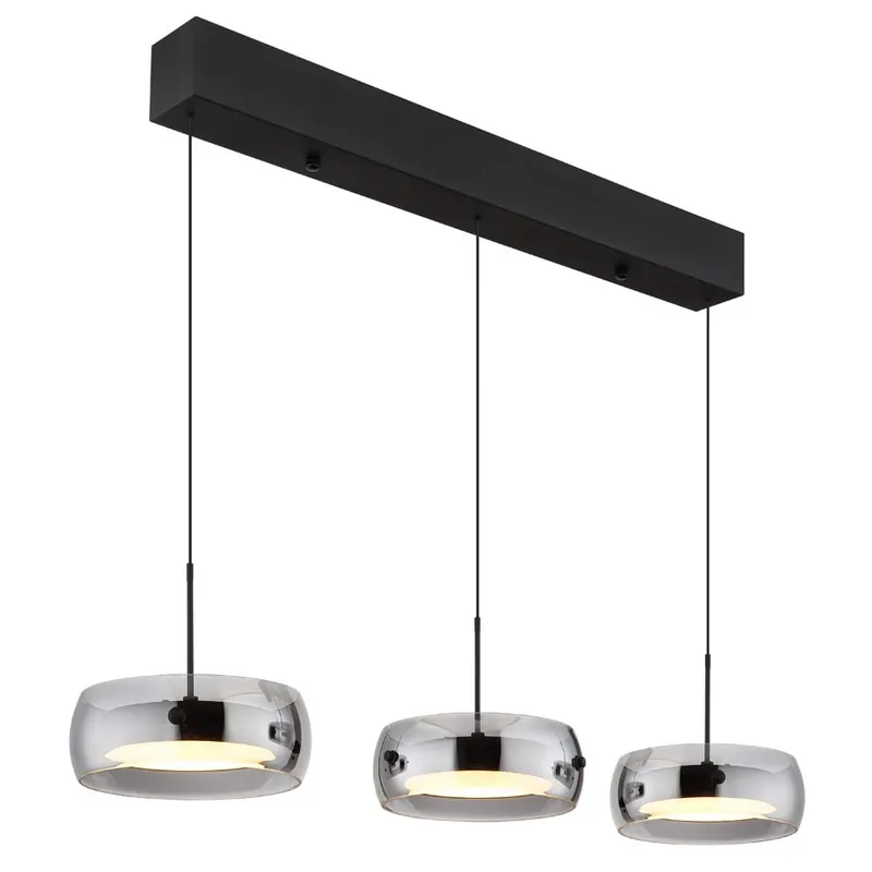 Finale Uitverkoop LED-hanglamp, zwart, rookkleurig glas, hoogte 120 cm