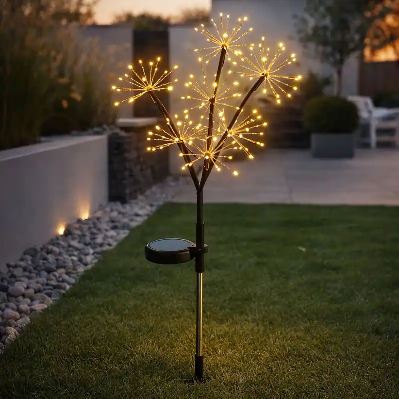 Laatste Versie LED-zonnelicht, vuurwerklook, grondspies, H 96 cm
