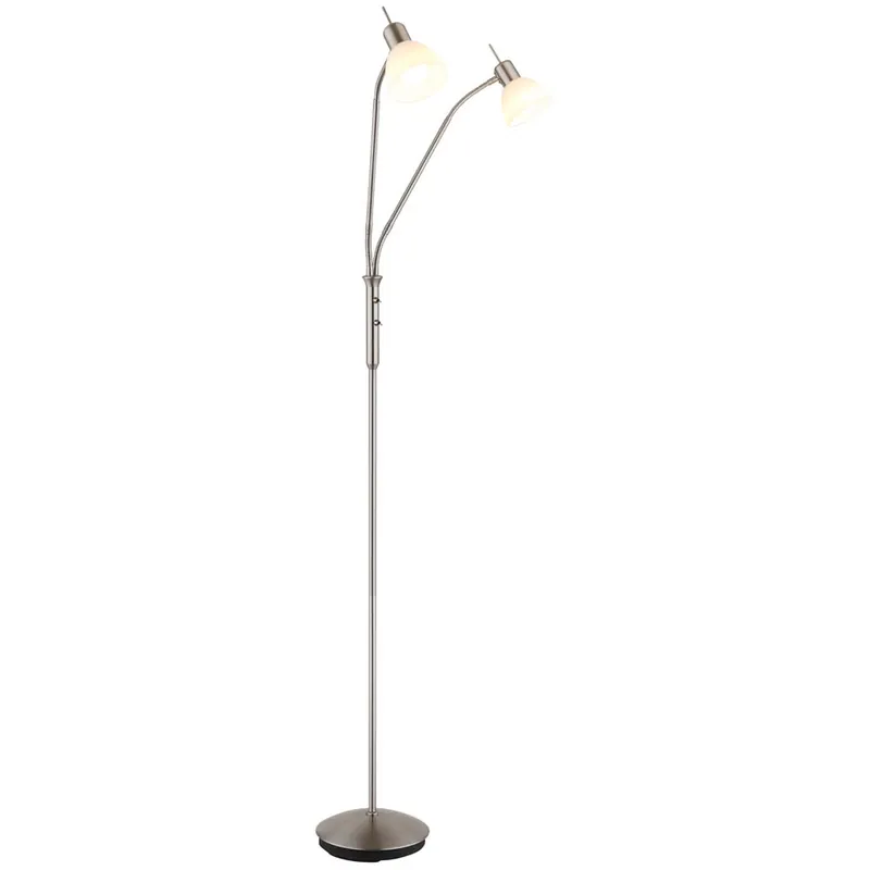 Fabrieksprijs LED-staande lamp, metaal, nikkel, opaalglas, Flexo, hoogte 152 cm