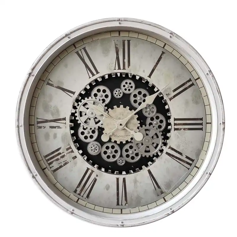 Wandklok, wit, tandwielen, Romeinse cijfers, diameter 76 cm Merkproduct