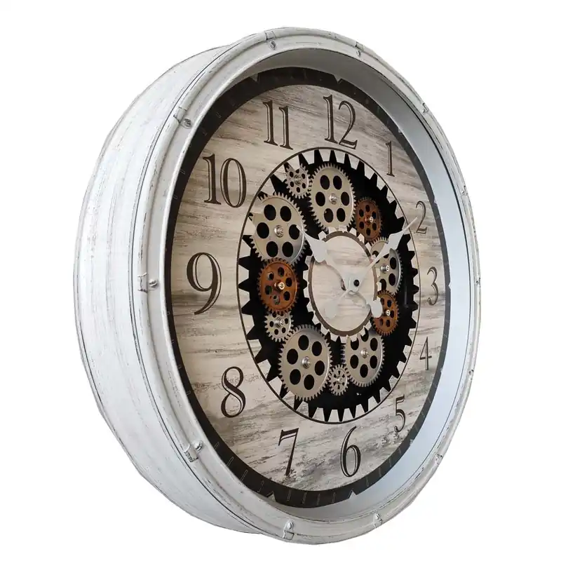 Populair Wandklok, Romeinse cijfers, bewegend tandwiel, wit, diameter 50,8 cm