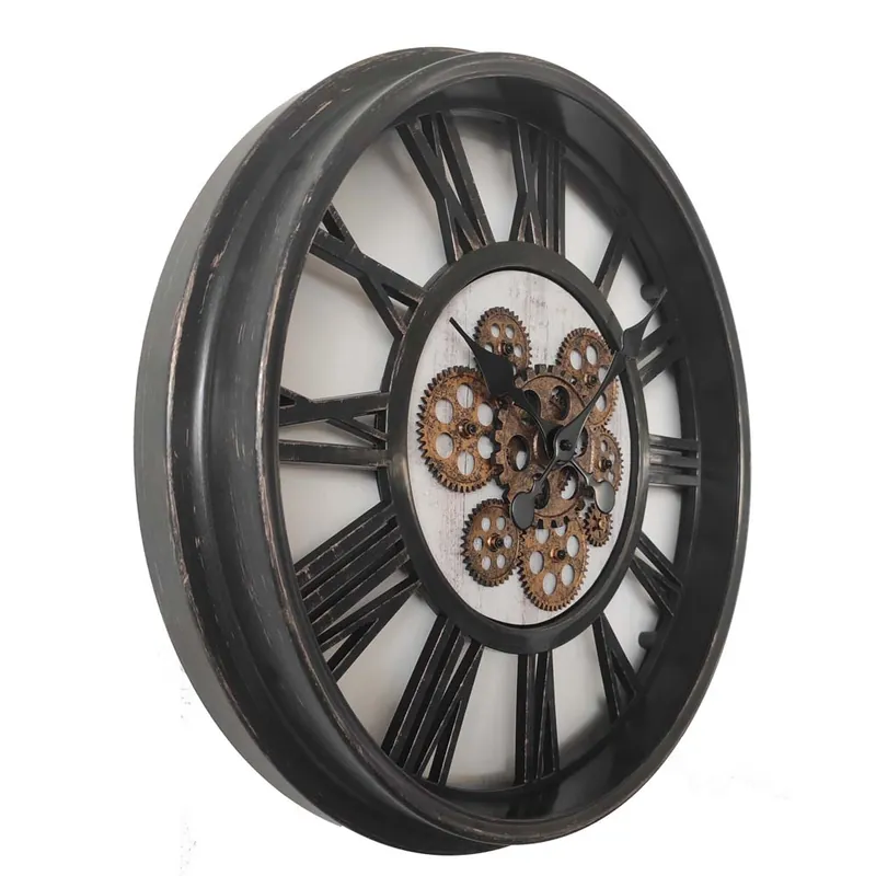 Wandklok, Romeinse cijfers, bewegend tandwiel, zwart, diameter 50,8 cm Gereduceerde Prijs