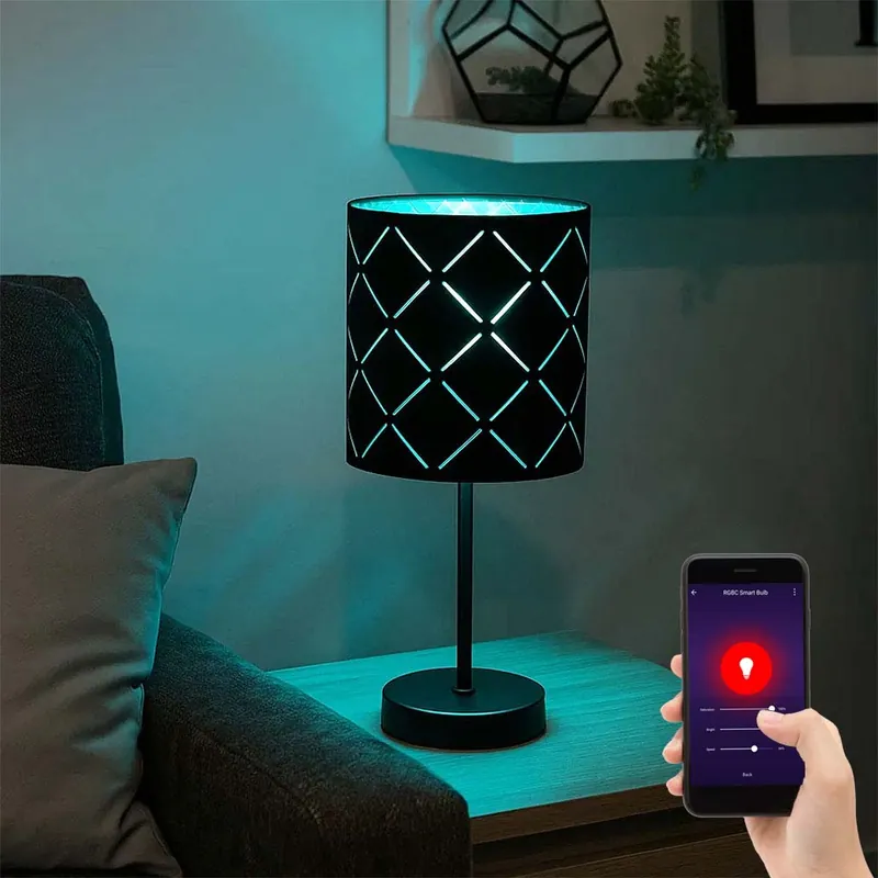 Slimme LED tafellamp, decoratieve perforaties, fluweel, zwart, H 35 cm Snelle Levering