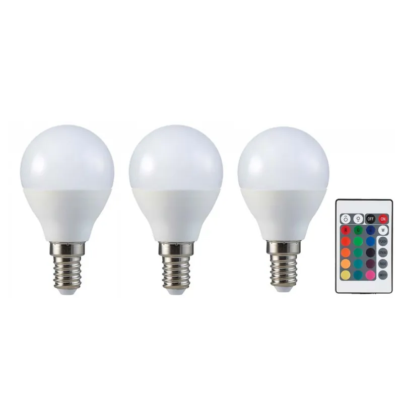Set van 3 RGB LED 4.8W lampen E14, afstandsbediening, 470Lm, DxH 4.75x8.8 cm Goedkoop