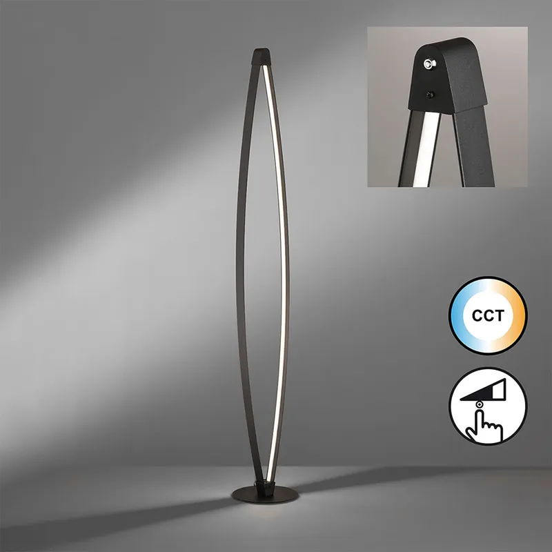 Gratis Retour LED vloerlamp, zwart, dimbaar, 3 niveaus CCT, H 145 cm