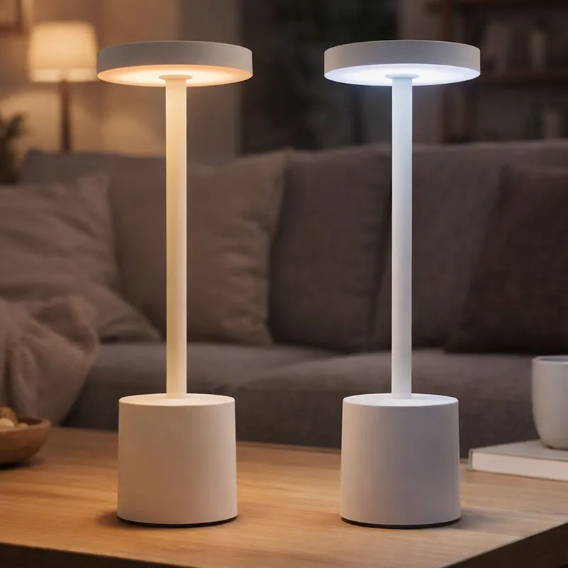 Koopje Set van 2 LED tafellampen, metaal, witte touchdimmer, oplaadbare batterij, H 34,3 cm