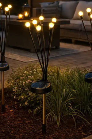 3x LED-zonnelicht, zwart metaal, H 70 cm Koop Vandaag