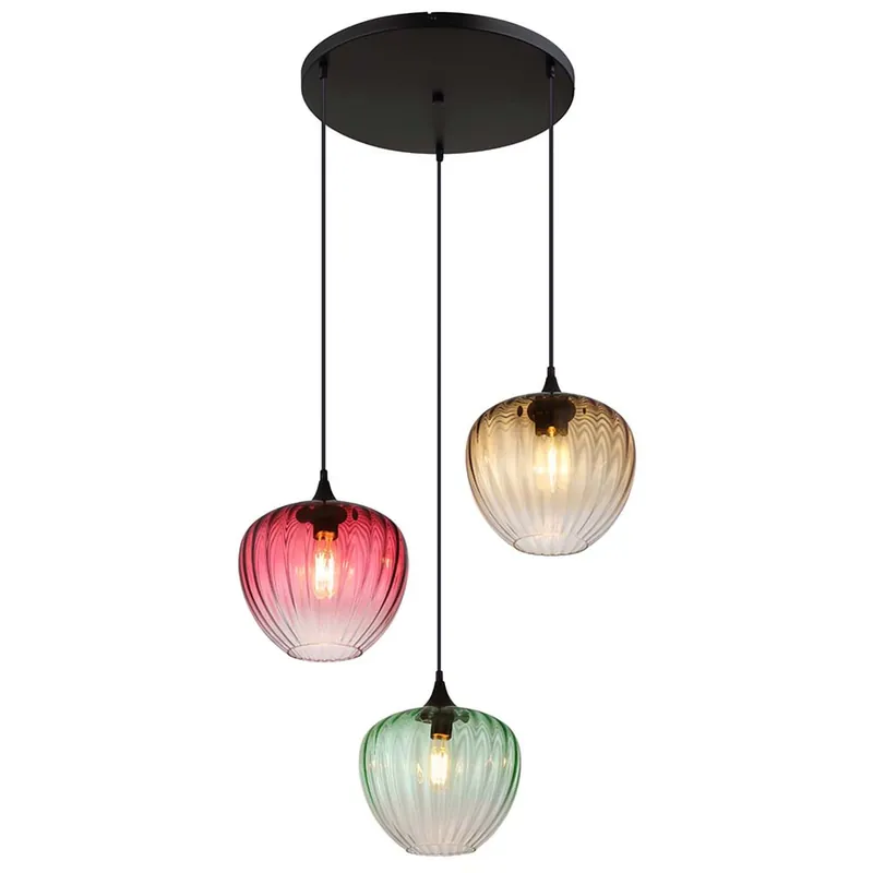Bestseller Hanglamp, metaal, glas rood/groen/oranje, 3-lichts, H 150cm