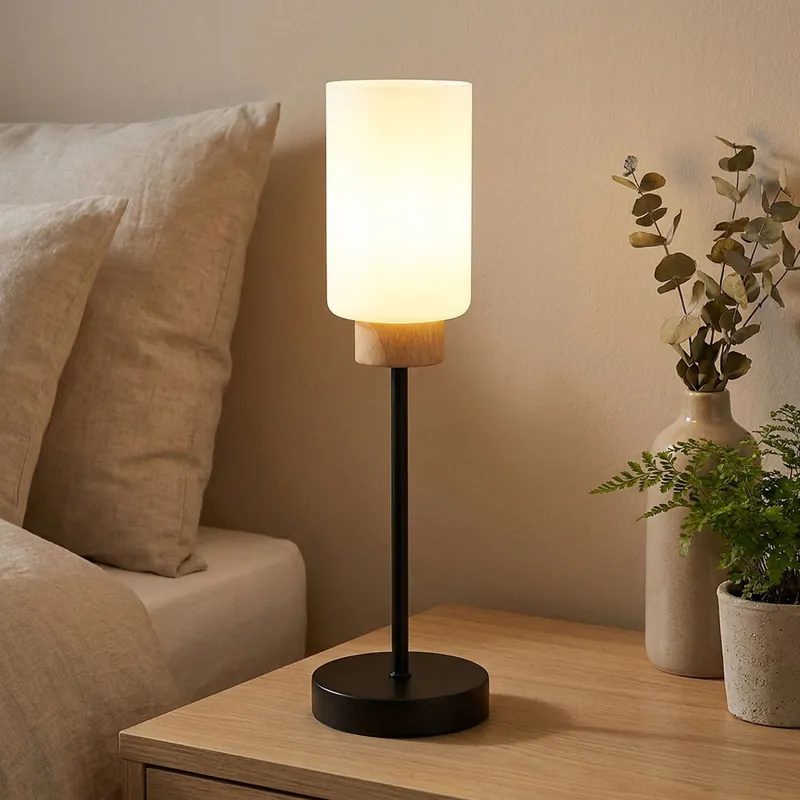 Koop Online Tafellamp, schakelaar, mat zwart metaal, glas, H 42 cm