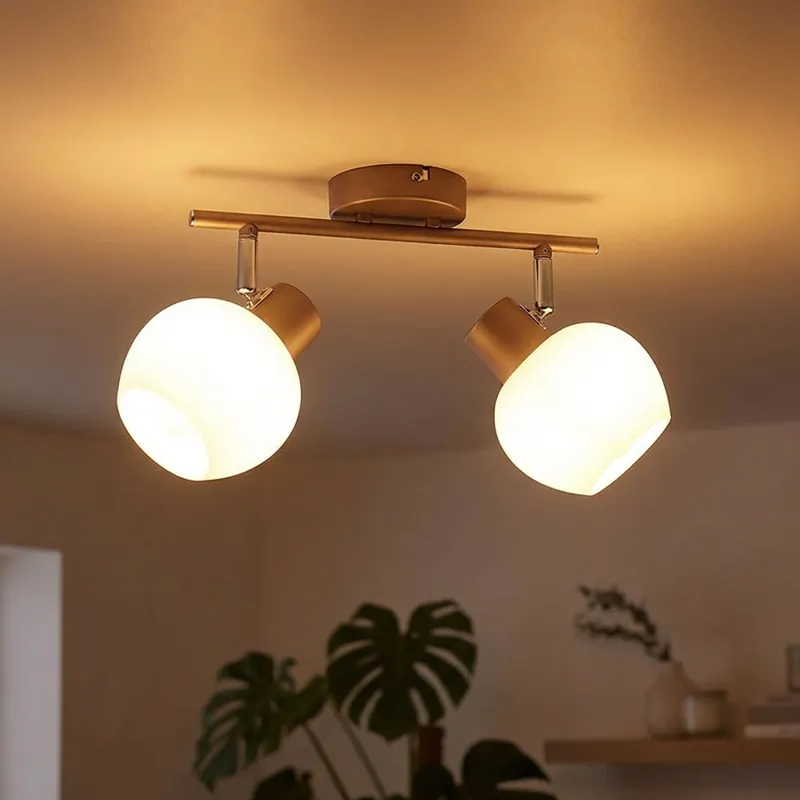 Plafondlamp, glas, 2-vlam, koffiekleurig, spots, L 30 cm Koop Vandaag