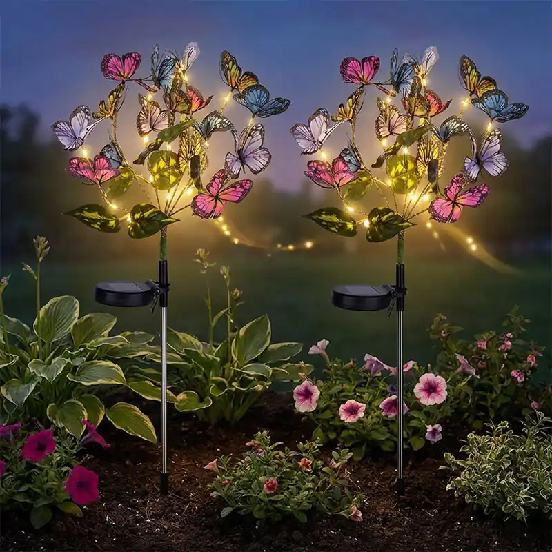 Set van 2 LED solarlampen, H 70 cm, kleurrijk, schemersensor Uitverkoop