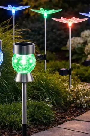 Bestel Nu 6x RGB LED-zonnelicht, roestvrij staal, kristallen, vlinder
