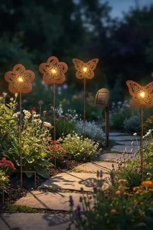 Beperkt Aanbod Set van 6 LED solarlampjes, roest, vlinder, bloem, vogel, H 45 cm