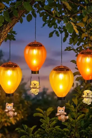 Alleen Vandaag 4x LED solar, hanglamp, hond kat, luchtballon, H 49 cm
