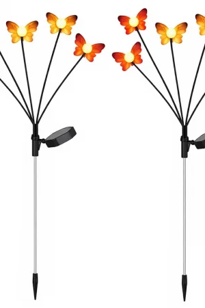 2x LED solarlamp, steeklamp, vlinder, H 68 cm Goedkoop