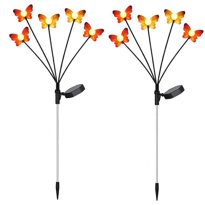 2x LED solarlamp, steeklamp, vlinder, H 68 cm Goedkoop
