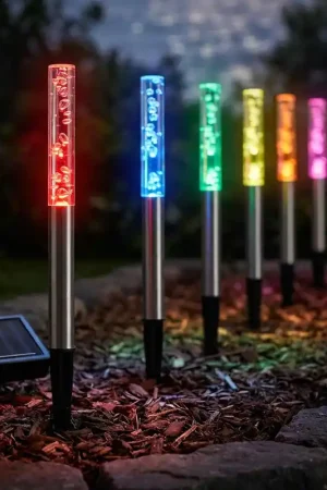 6x RGB LED solar steeklamp, luchtbellen, roestvrij staal, H 29,5 cm Op = Op