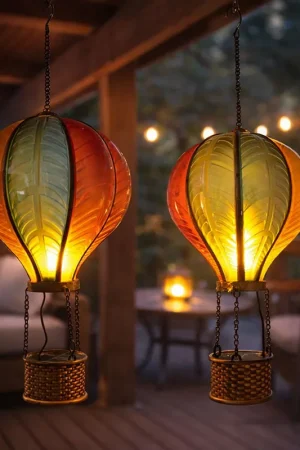 2x LED solar, hanglamp, vlameffect, heteluchtballon, H 55 cm Lage Kosten