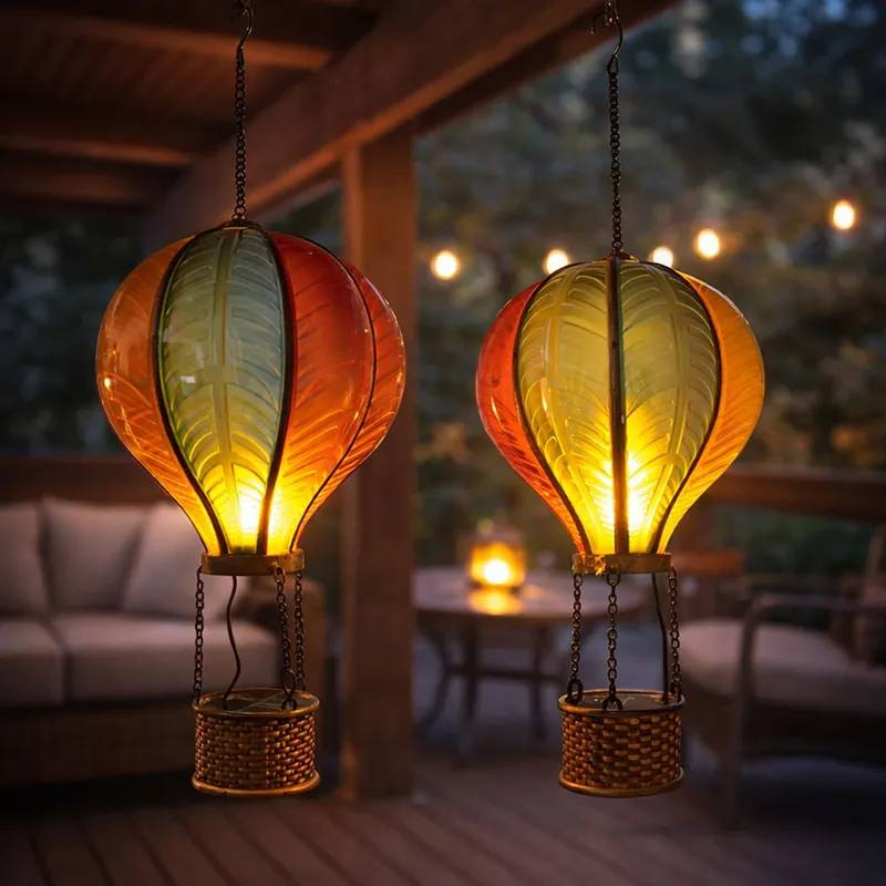 2x LED solar, hanglamp, vlameffect, heteluchtballon, H 55 cm Lage Kosten