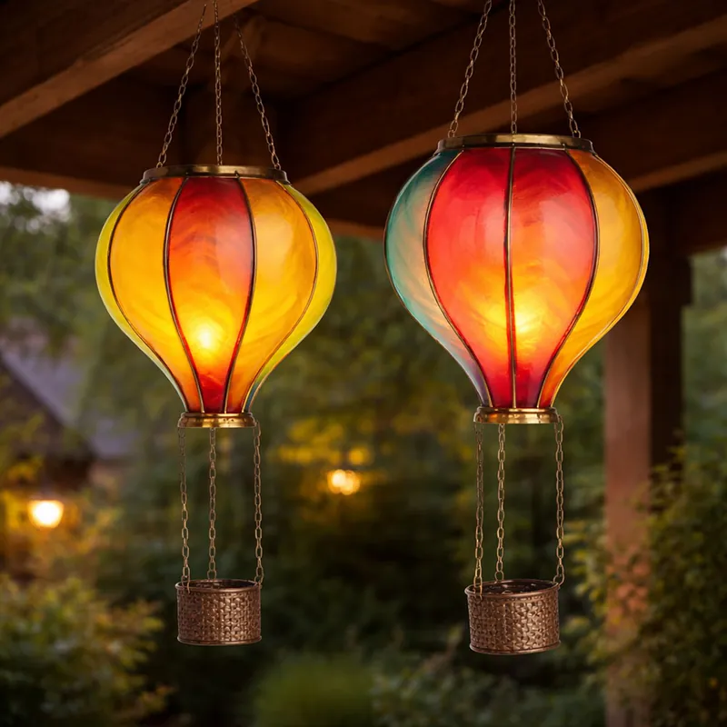 2x LED solar hanglamp, kleurrijk, heteluchtballon, H 47 cm Populair