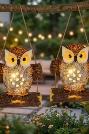 2x LED solarlamp, hanglamp, uil, IP44, H 17 cm Lage Kosten