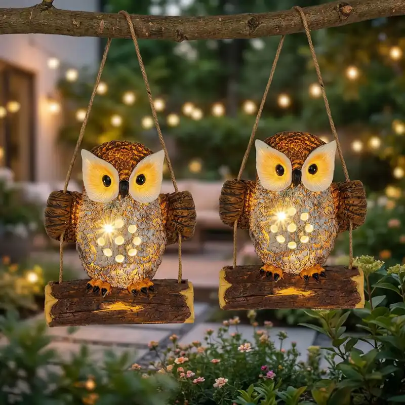2x LED solarlamp, hanglamp, uil, IP44, H 17 cm Lage Kosten